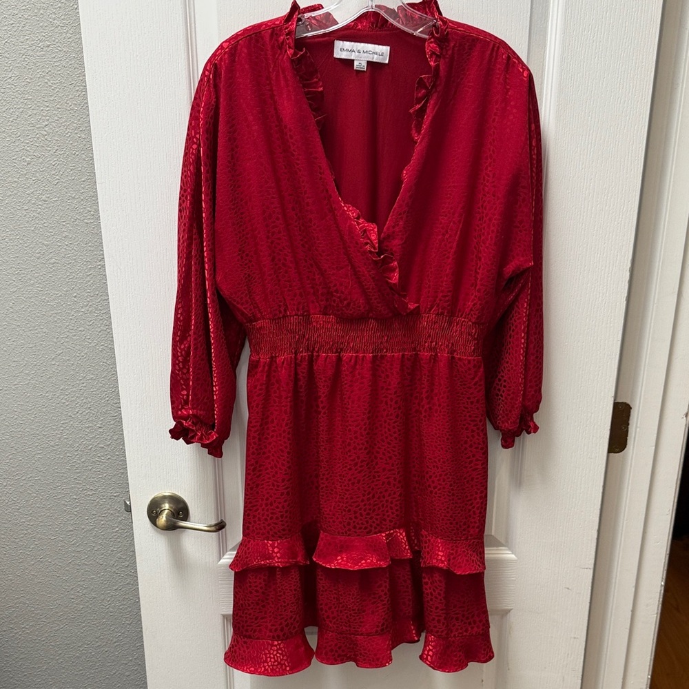 Emma & Michelle Rose Red Long Sleeve Silky Dress